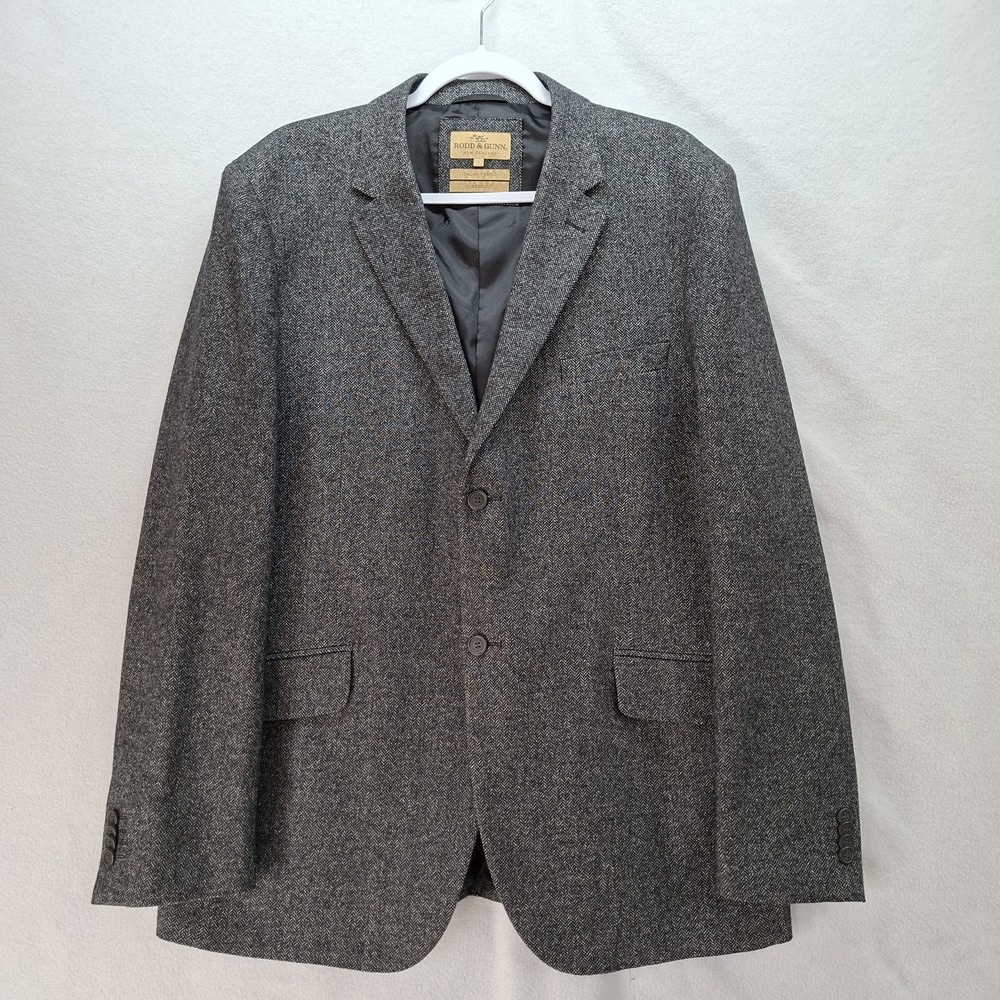 Rodd & Gunn Blazer Sport Coat‎ Mens L Wool Blend Grey Herringbone Classic Fit